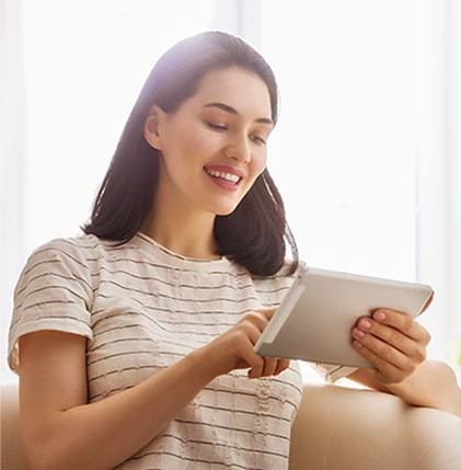 Woman registering on a tablet